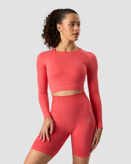 ICIW Define Seamless LS Crop Top Coral Ljusröda | 963504SEQ