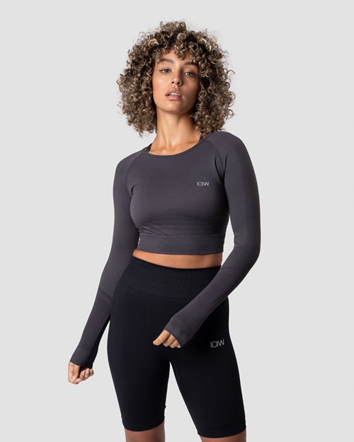 ICIW Define Seamless LS Crop Top Graphite Wmn Mörkgrå | 879231PHL