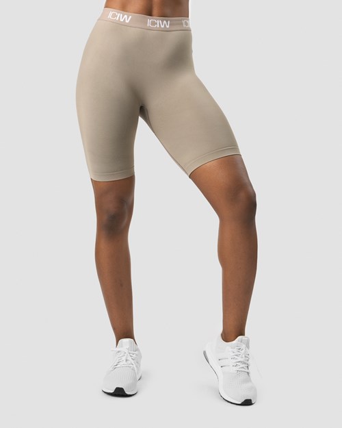 ICIW Define Seamless Logo Biker Shorts Taupe Beige | 542193SMK