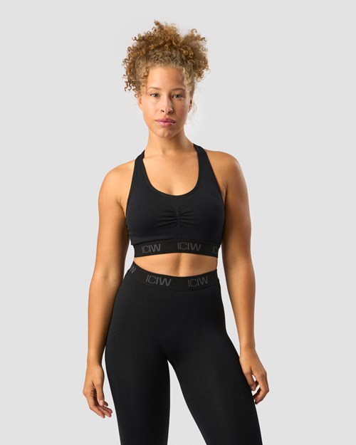 ICIW Define Seamless Logo Scrunch Sports Bra Svarta | 206415FQP