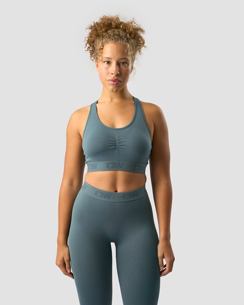 ICIW Define Seamless Logo Scrunch Sports Bra Jungle Mörkgröna | 408623UZE