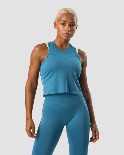 ICIW Deluxe Seamless Cropped Tank Top Teal Mörkblå | 318579YKS