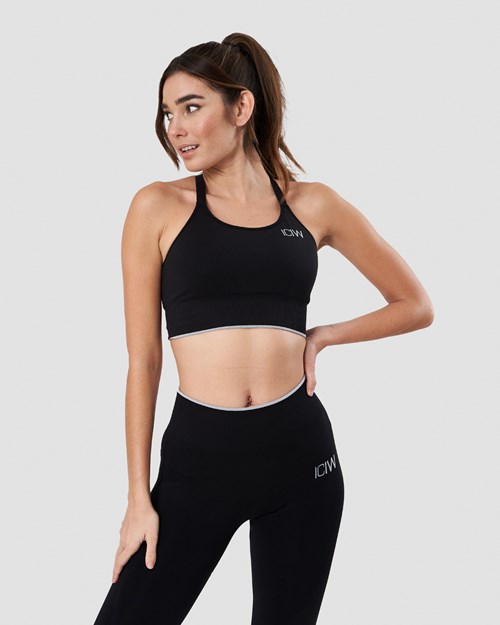 ICIW Deluxe Seamless Stripe Sports bra Svarta | 625031SRY