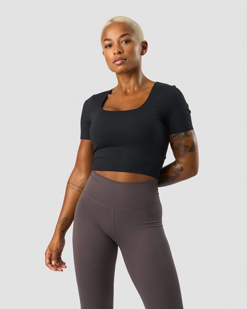 ICIW Nimble Soft Cropped T-shirt Svarta | 416237PQA