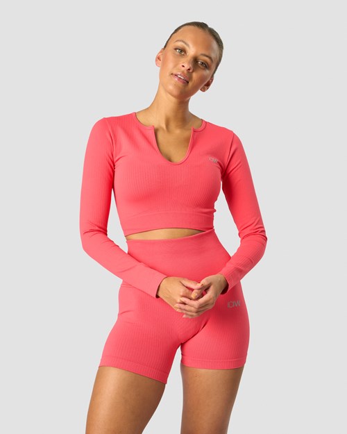 ICIW Räfflad Define Seamless Cropped Long Sleeve Coral Ljusröda | 189407LDE