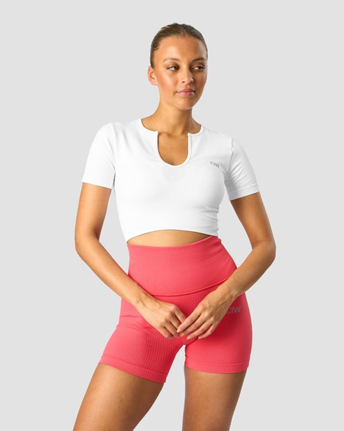 ICIW Räfflad Define Seamless Cropped T-shirt Vita | 764258BPM