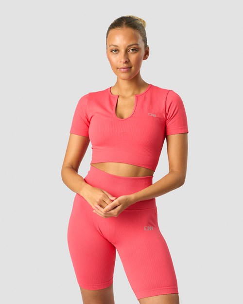 ICIW Räfflad Define Seamless Cropped T-shirt Coral Ljusröda | 837154ZWU