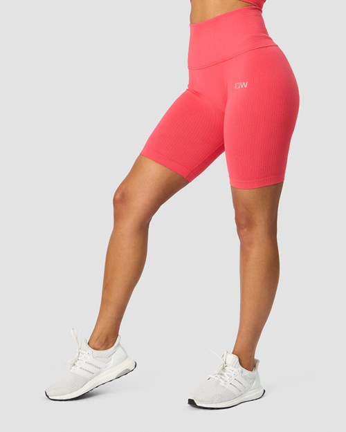 ICIW Räfflad Define Seamless Pocket Biker Shorts Coral Ljusröda | 285163WJE