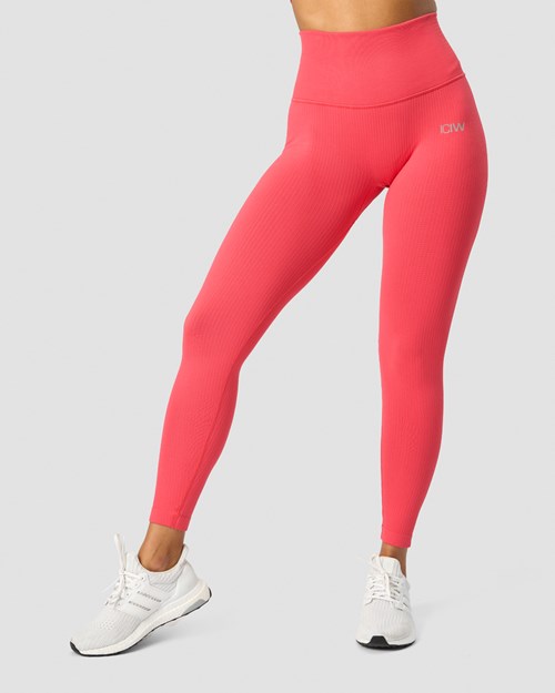 ICIW Räfflad Define Seamless Pocket Tights Coral Ljusröda | 926150IDL