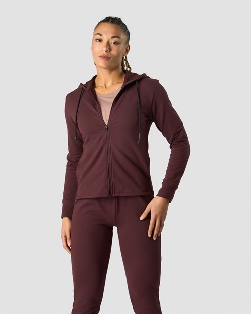 ICIW Stride Dragkedja Hoodie Wmn Burgundy Mörkröda | 392180VXU