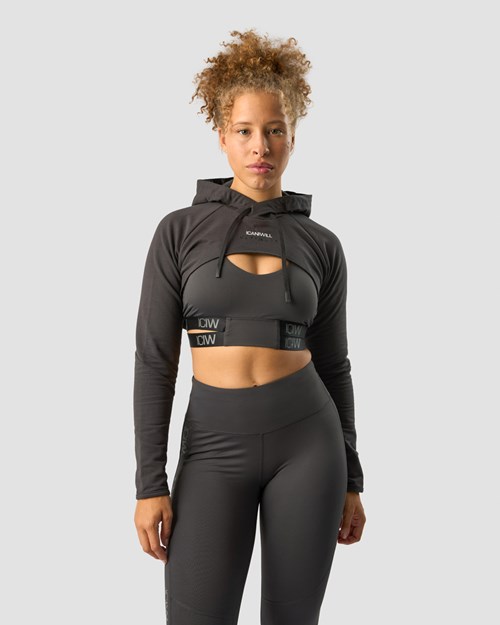 ICIW Ultimate Tränings Cropped Hoodie Graphite Mörkgrå | 735026IOS