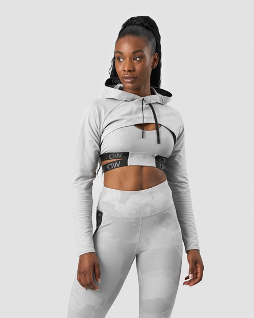 ICIW Ultimate Tränings Cropped Hoodie Light Ljusgrå | 843697TCP