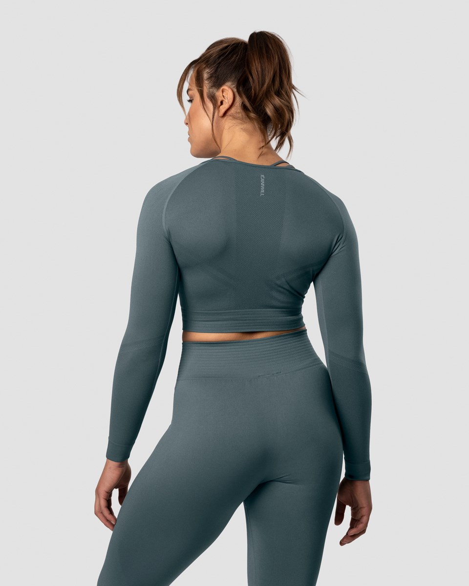 ICIW Define Seamless LS Crop Top Jungle Wmn Mörkgröna | 245376JOH