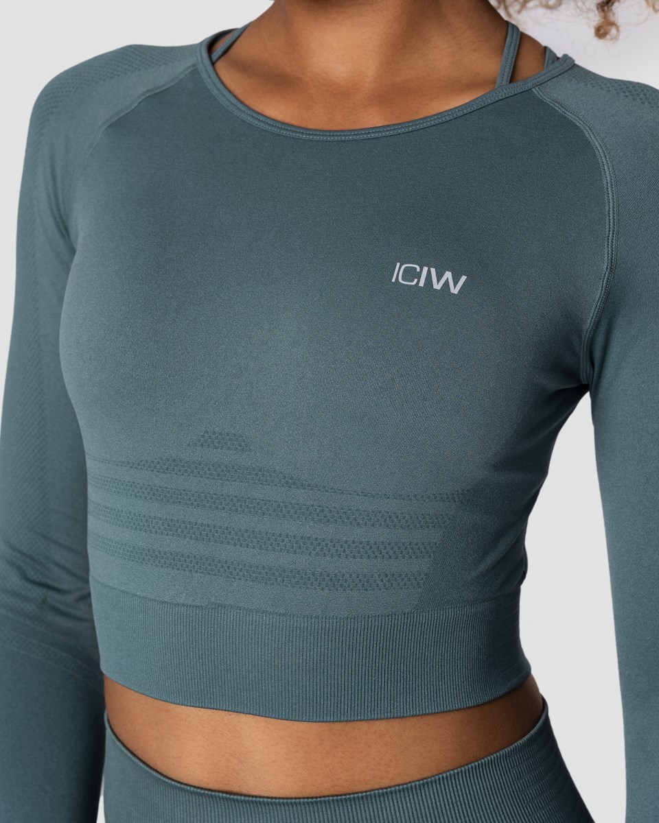 ICIW Define Seamless LS Crop Top Jungle Wmn Mörkgröna | 245376JOH