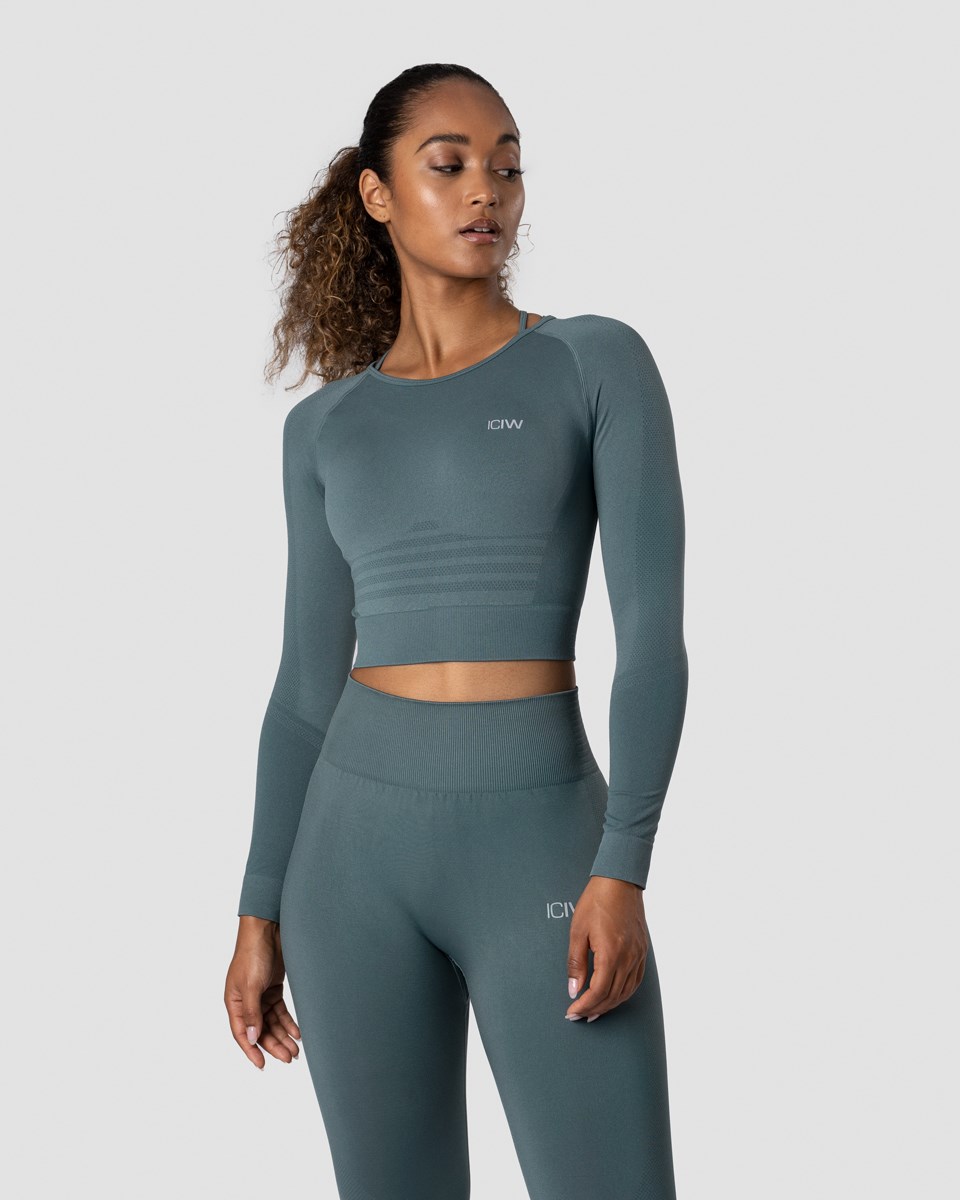 ICIW Define Seamless LS Crop Top Jungle Wmn Mörkgröna | 245376JOH