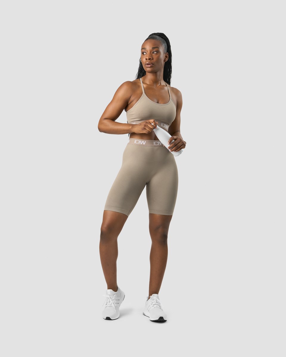 ICIW Define Seamless Logo Biker Shorts Taupe Beige | 542193SMK