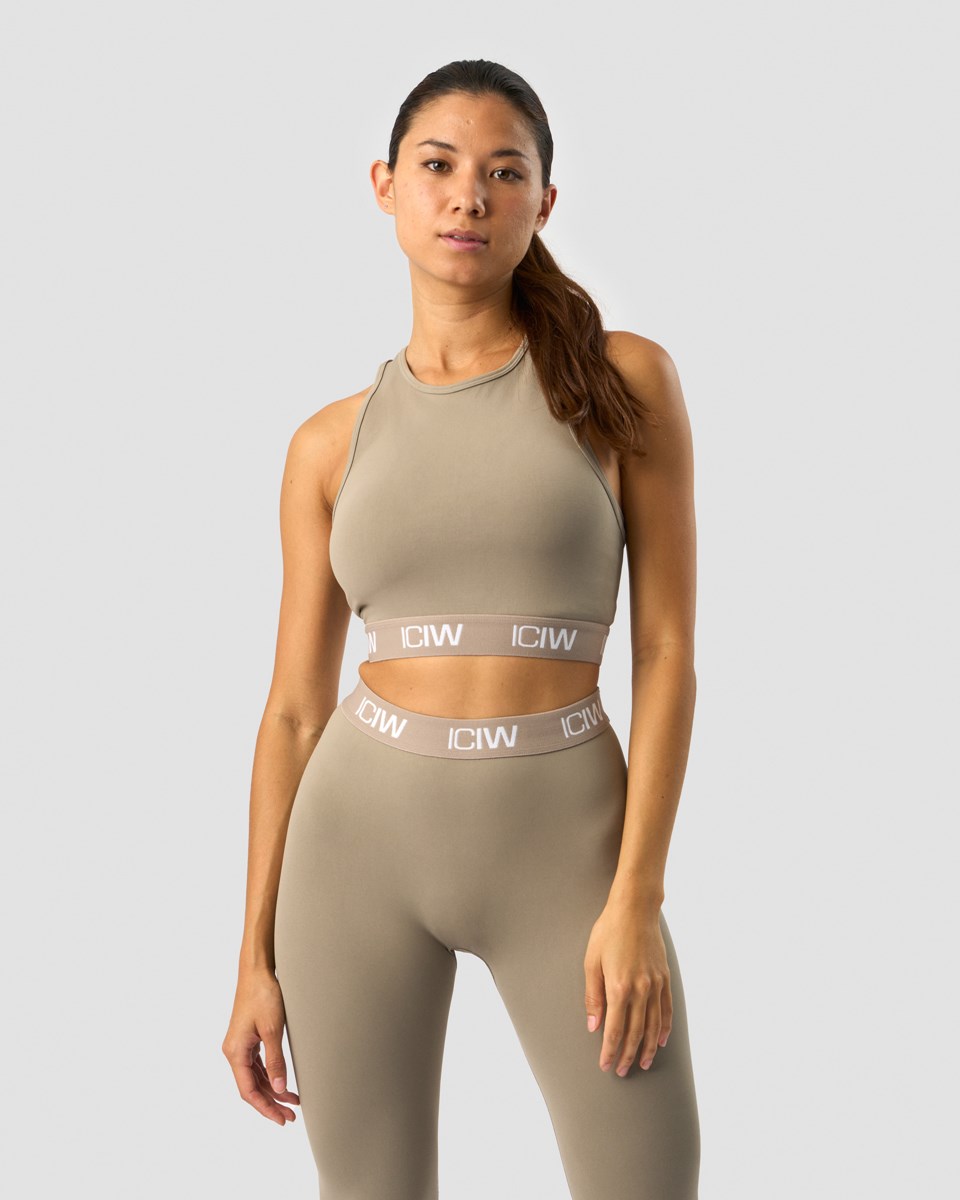 ICIW Define Seamless Logo Cropped Tank Top Taupe Beige | 815746SZC