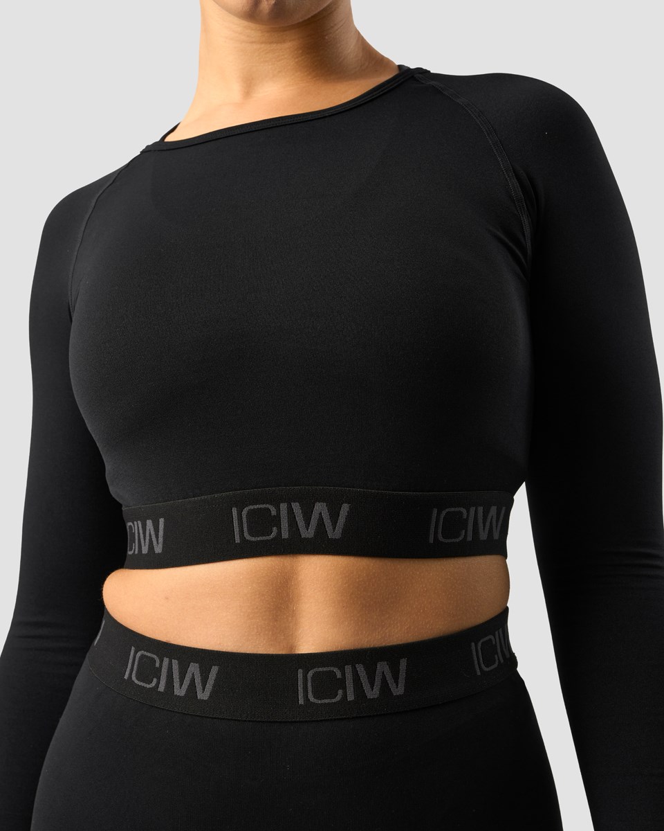 ICIW Define Seamless Logo Long Sleeve Crop Top Svarta | 098425FXC