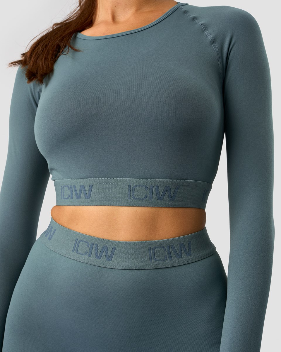 ICIW Define Seamless Logo Long Sleeve Crop Top Jungle Mörkgröna | 568170VOE