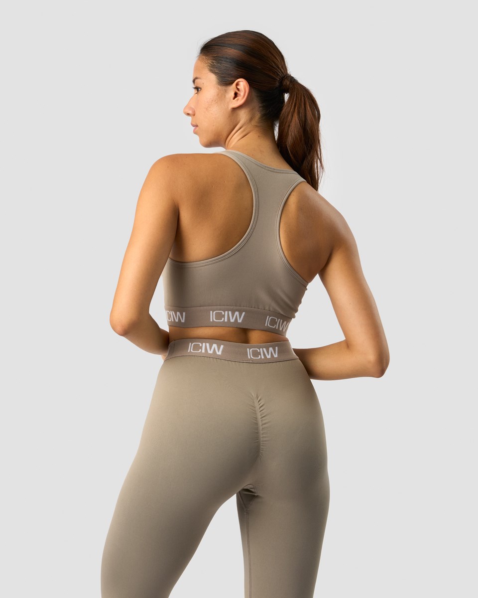 ICIW Define Seamless Logo Scrunch Sports Bra Taupe Beige | 816375TVK