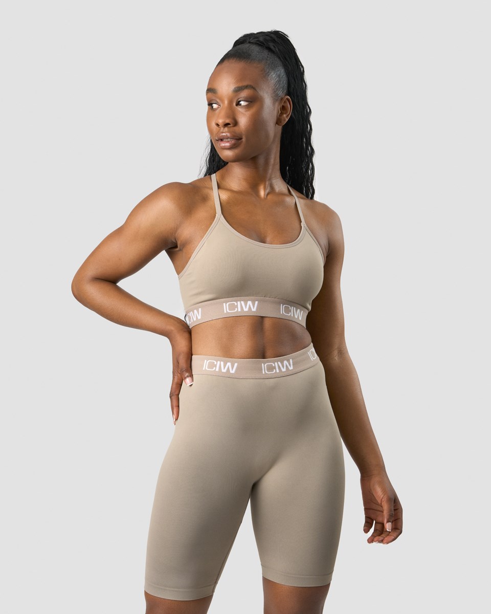 ICIW Define Seamless Logo Snörade Sports Bra Taupe Beige | 549306GLN