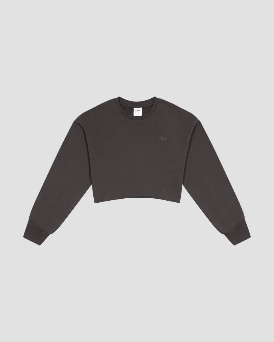 ICIW Nimble Cropped Crewneck Clay Mörkgrå | 389562WUE