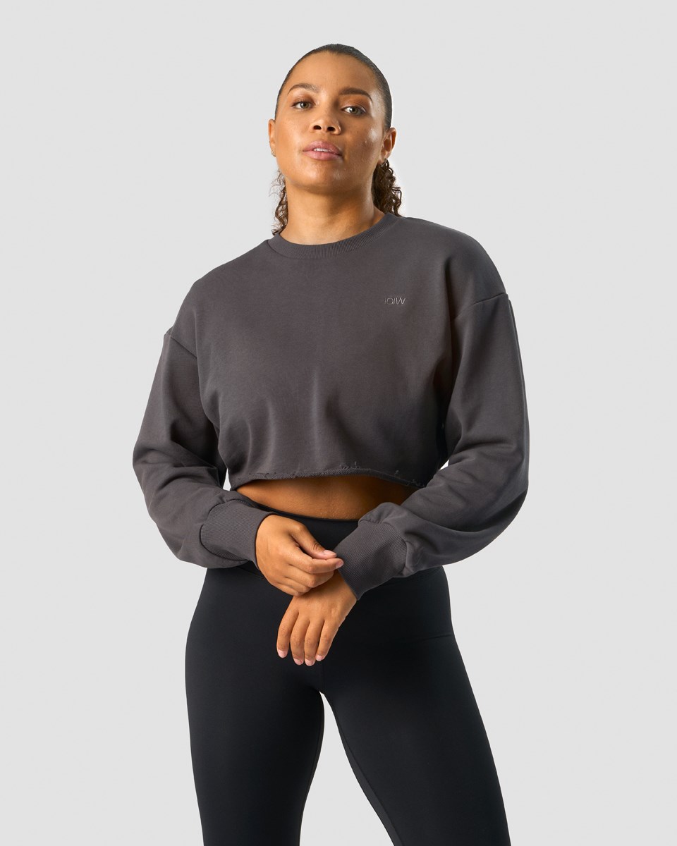 ICIW Nimble Cropped Crewneck Clay Mörkgrå | 389562WUE