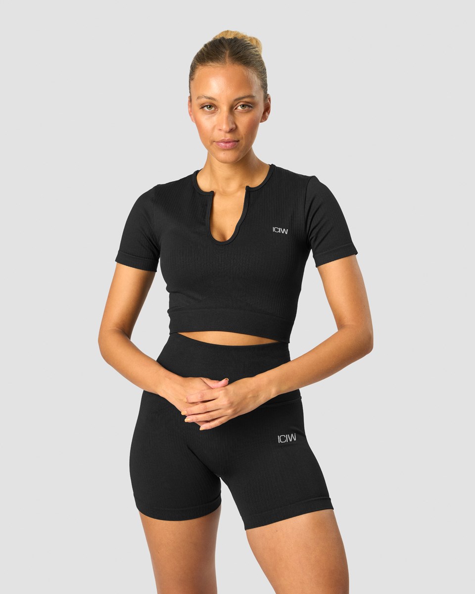 ICIW Räfflad Define Seamless Cropped T-shirt Svarta | 253807FVJ