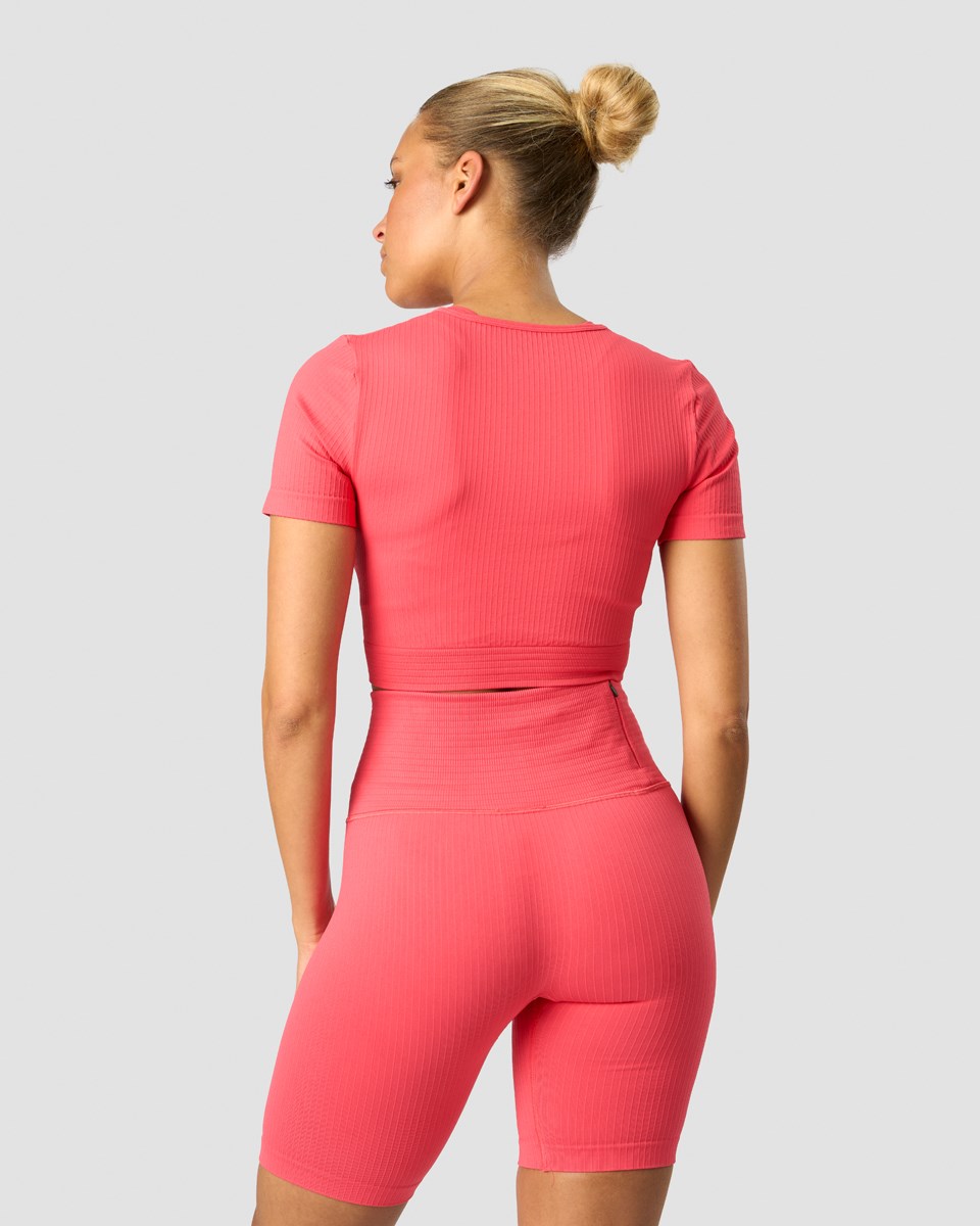 ICIW Räfflad Define Seamless Cropped T-shirt Coral Ljusröda | 837154ZWU