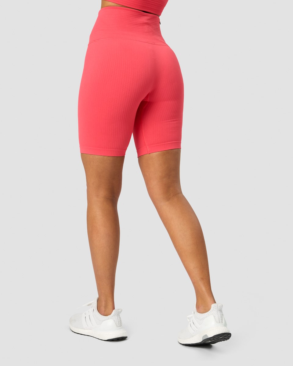 ICIW Räfflad Define Seamless Pocket Biker Shorts Coral Ljusröda | 285163WJE