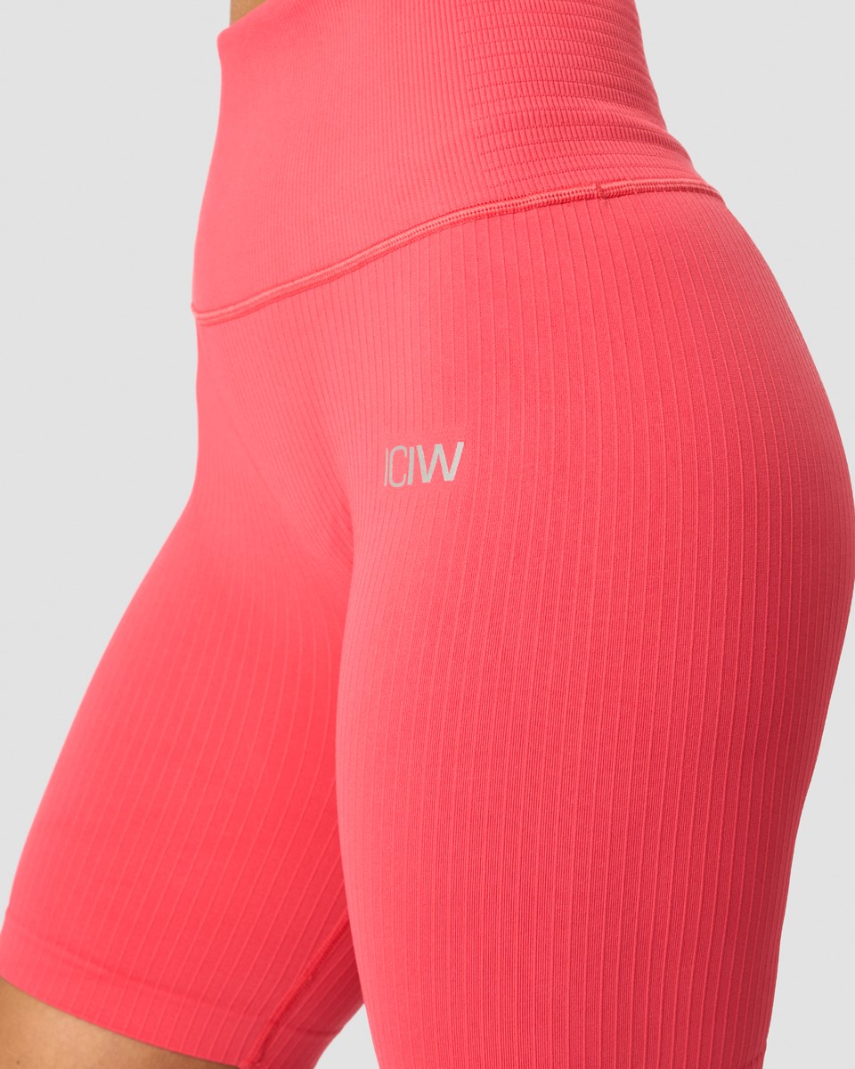 ICIW Räfflad Define Seamless Pocket Biker Shorts Coral Ljusröda | 285163WJE