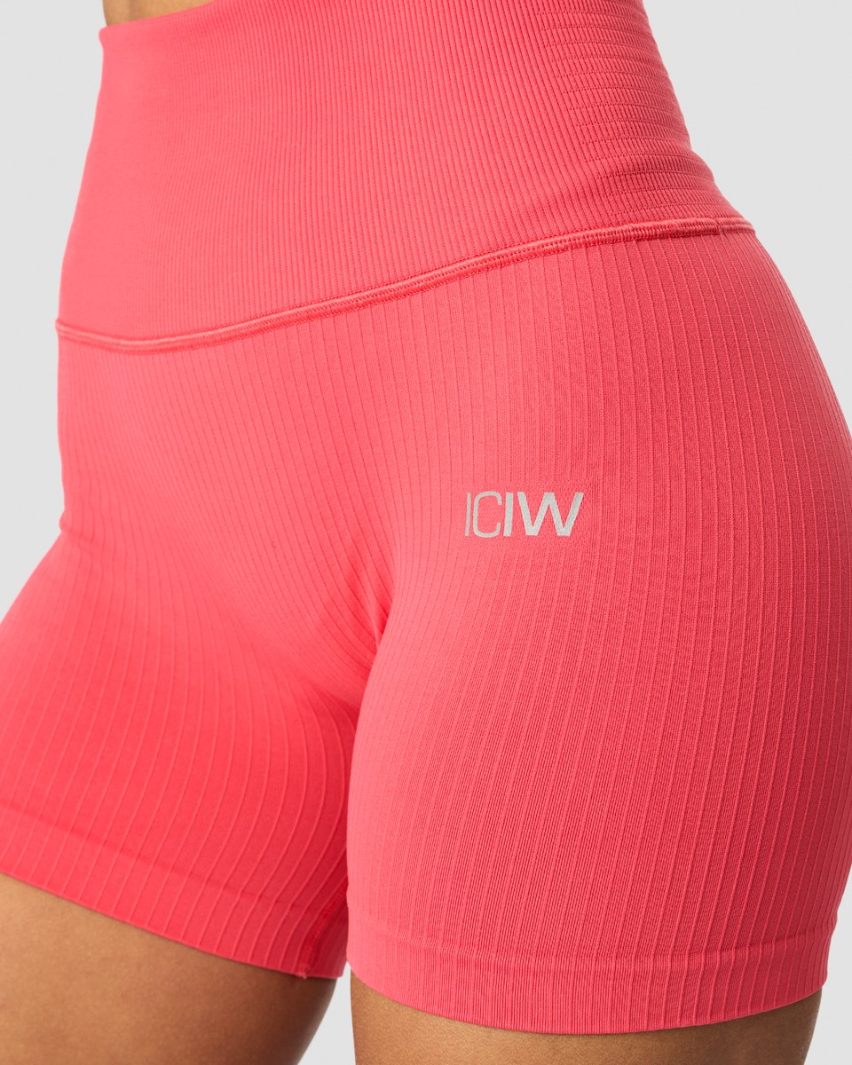 ICIW Räfflad Define Seamless Pocket Shorts Coral Ljusröda | 307126RBL