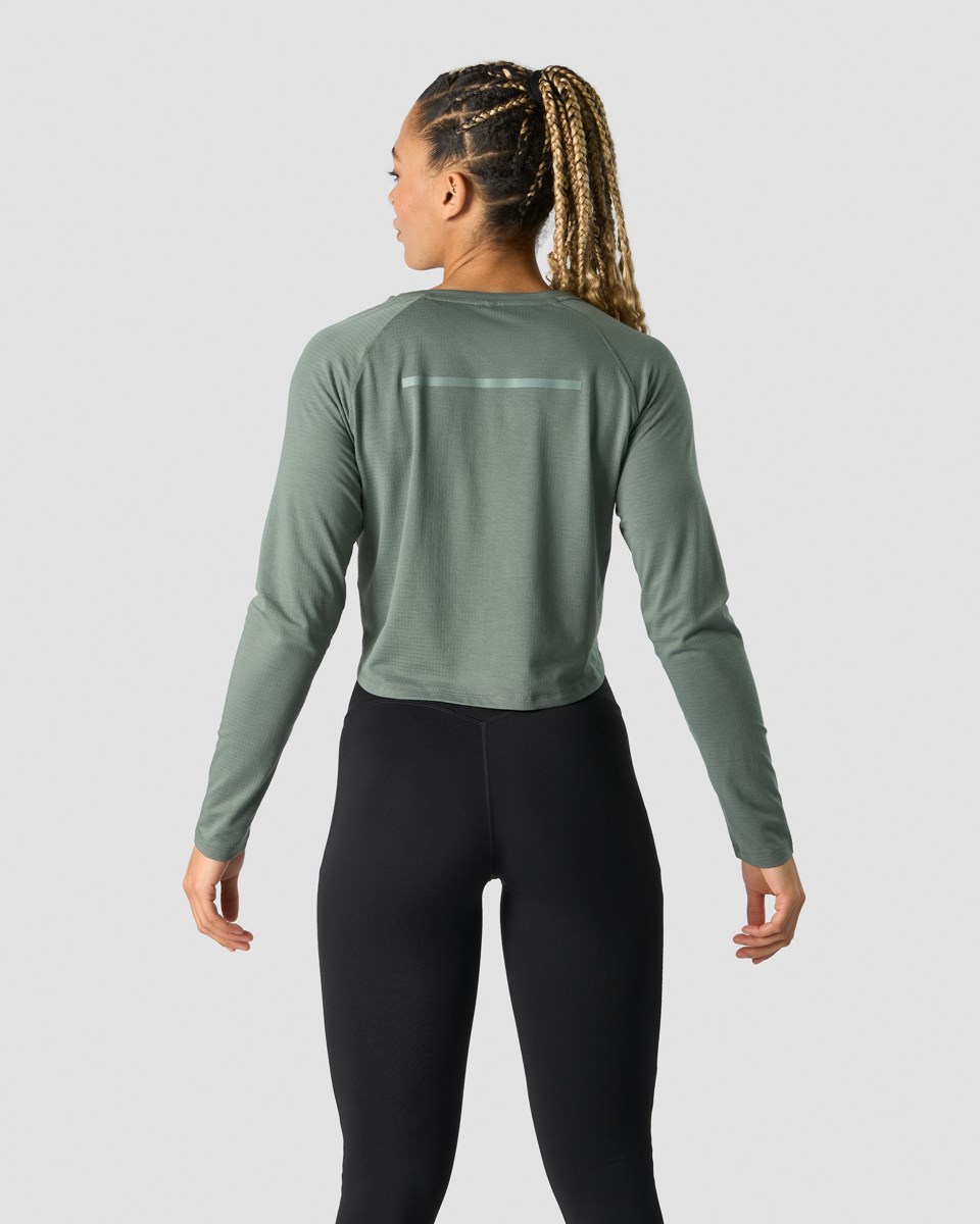 ICIW Stride Cropped Long Sleeve Wmn Sea Mörkgröna | 409351EBN