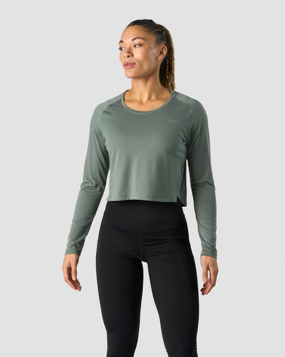 ICIW Stride Cropped Long Sleeve Wmn Sea Mörkgröna | 409351EBN