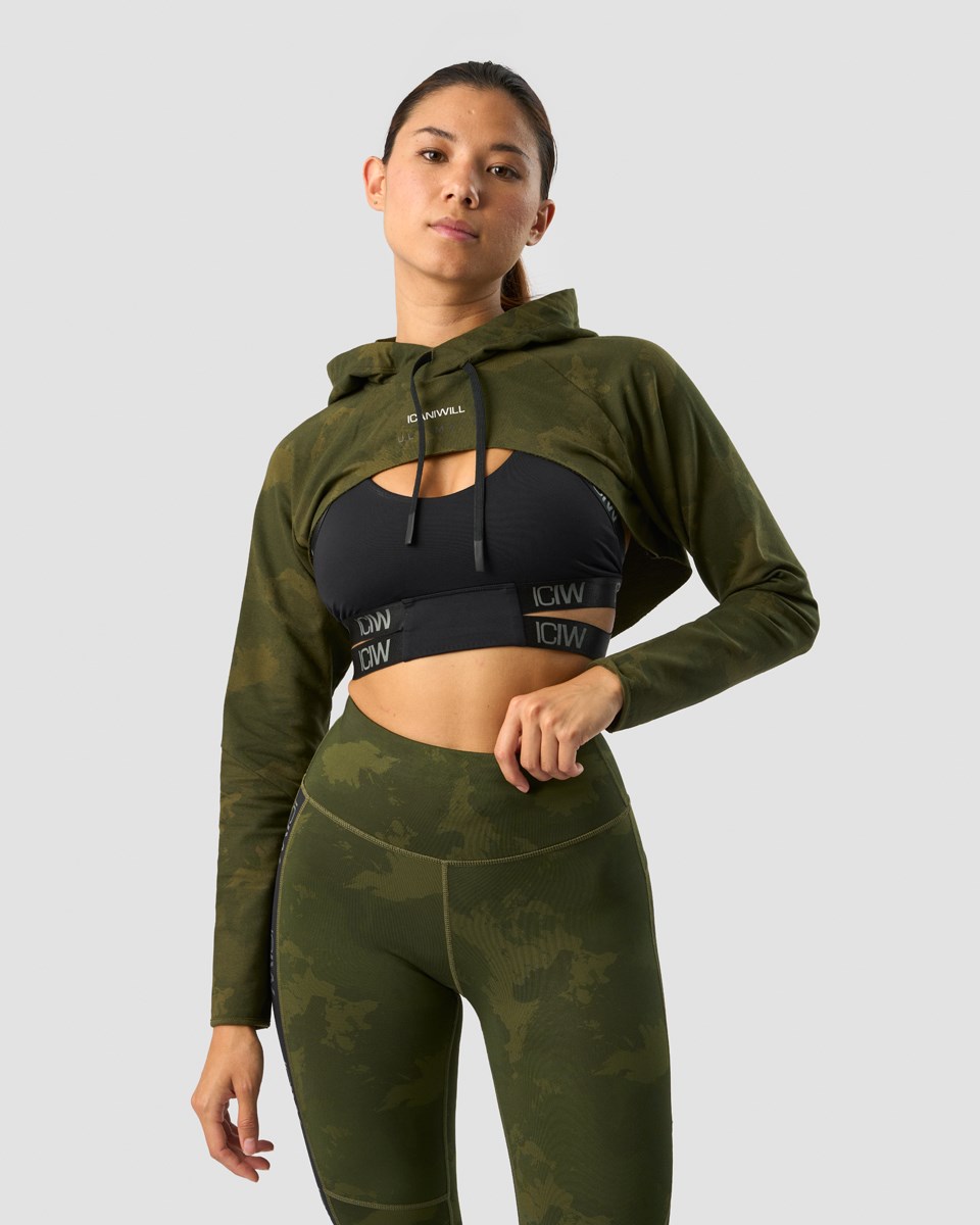 ICIW Ultimate Tränings Cropped Hoodie Camo Mörkgröna | 790412NWV