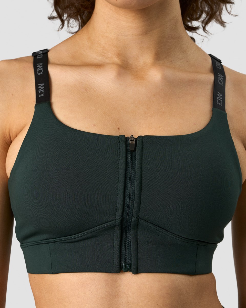 ICIW Ultimate Tränings Dragkedja Sports Bra Deep Mörkgröna | 546297SIO